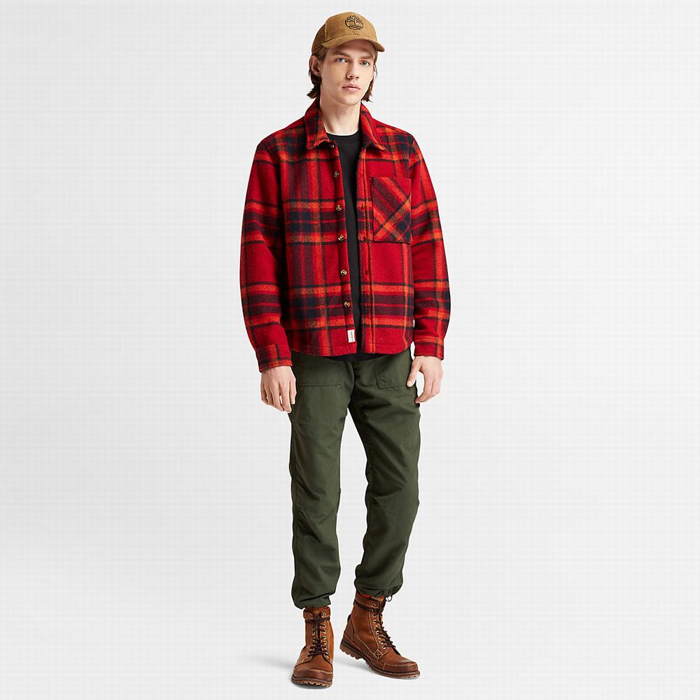 Bundy Timberland Plaid Fleece Overshirt Panske Červené | IR7250369