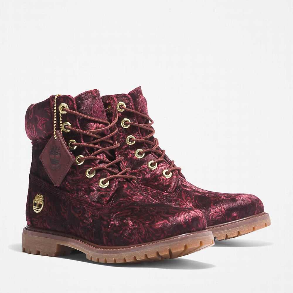 Cizmy Timberland Premium 6 Inch Velvet Damske Bordove | LK4782935