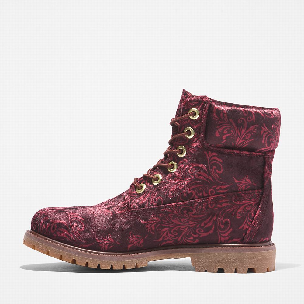 Cizmy Timberland Premium 6 Inch Velvet Damske Bordove | LK4782935