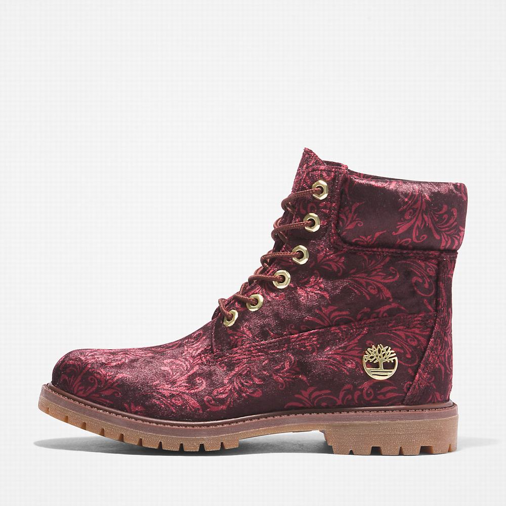 Cizmy Timberland Premium 6 Inch Velvet Damske Bordove | LK4782935