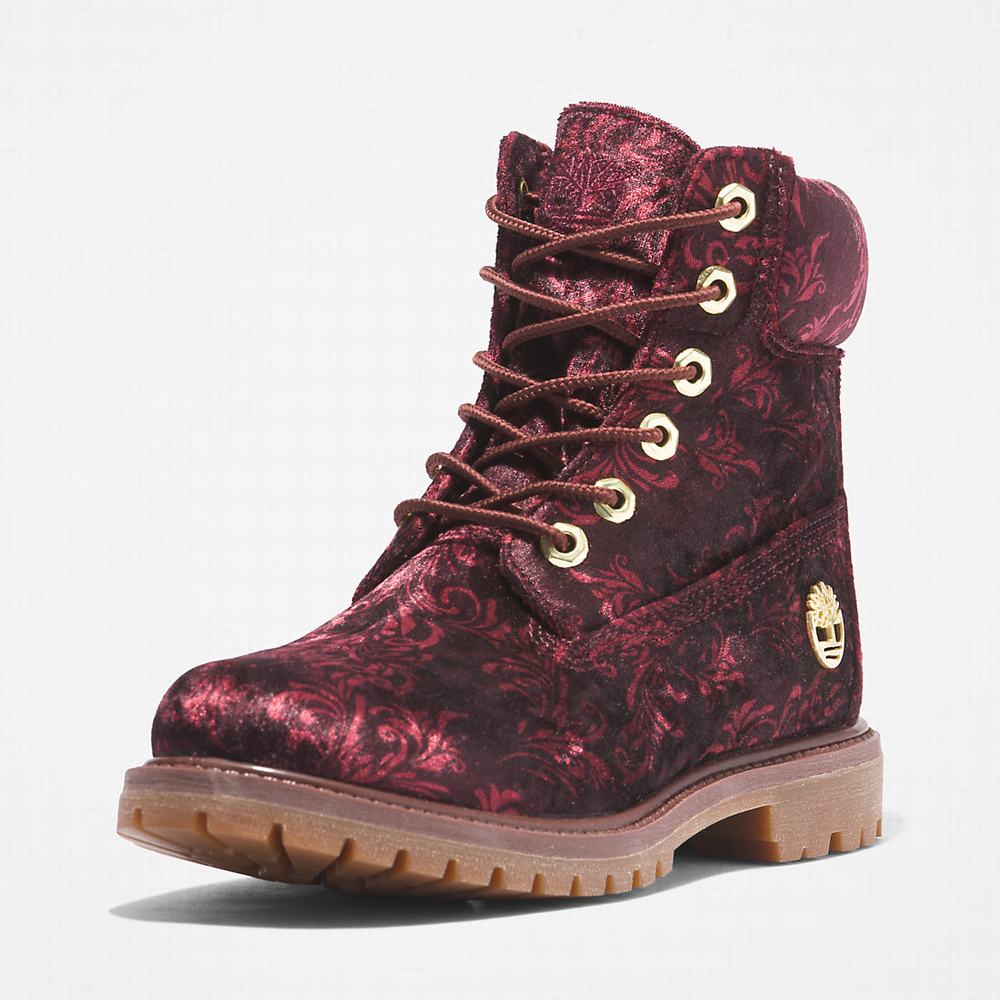 Cizmy Timberland Premium 6 Inch Velvet Damske Bordove | LK4782935