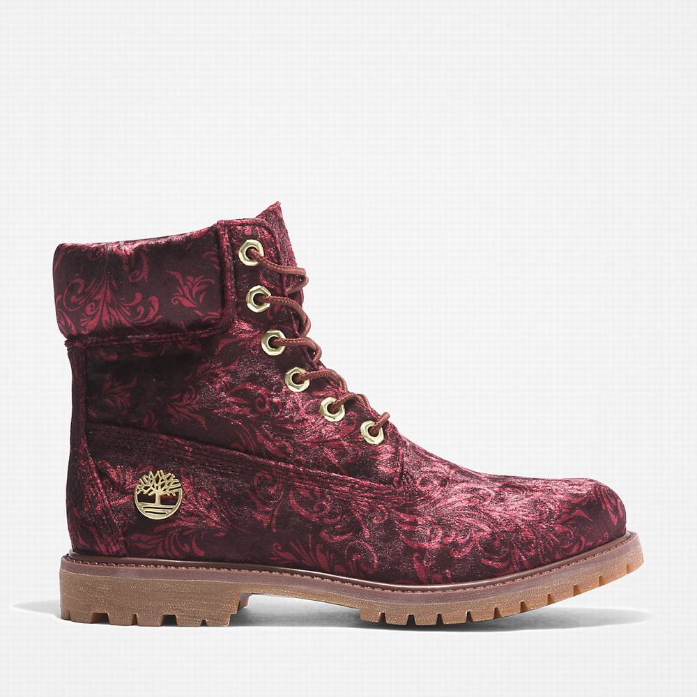 Cizmy Timberland Premium 6 Inch Velvet Damske Bordove | LK4782935