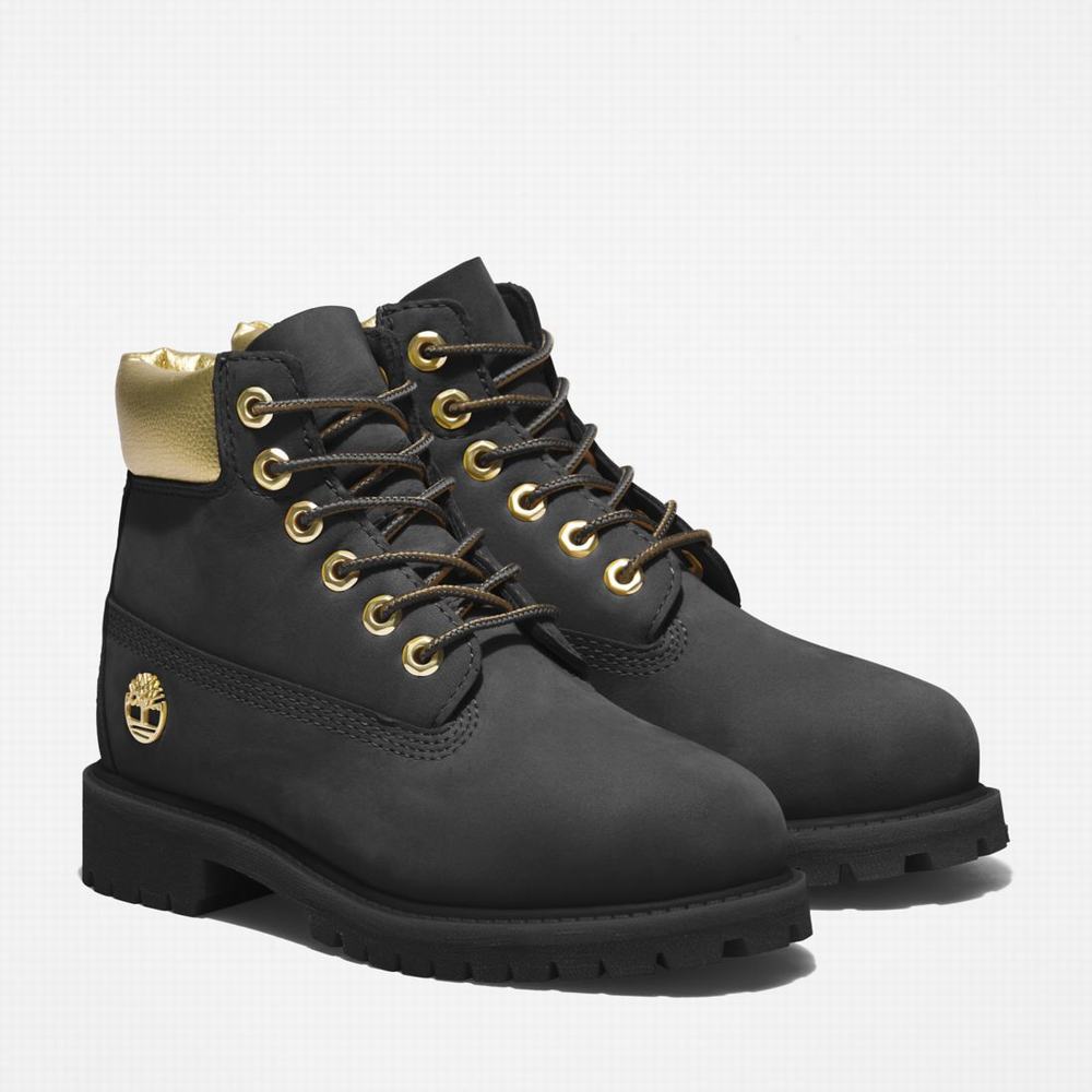 Cizmy Timberland Premium 6-Inch Waterproof Detske Čierne Zlate | NR4967021