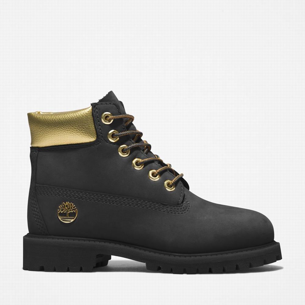 Cizmy Timberland Premium 6-Inch Waterproof Detske Čierne Zlate | NR4967021