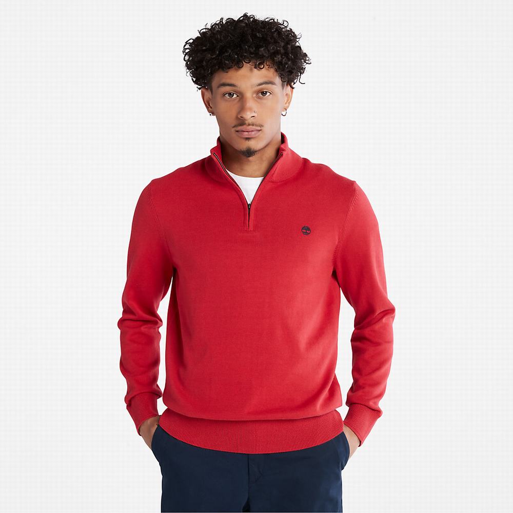 Jumpers Timberland Williams River Zip-neck Panske Červené | QH7928035