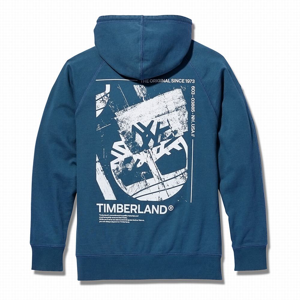 Mikiny S Kapucňou Timberland Garment-Dyed Logo Panske Modre | DC4537190