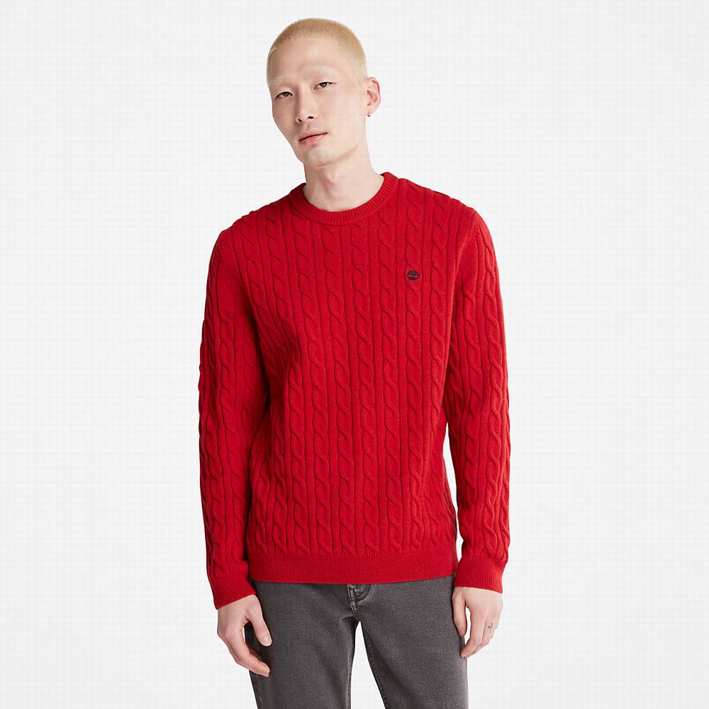 Svetre Timberland Phillips Brook Cable-knit Panske Červené | QT1043862