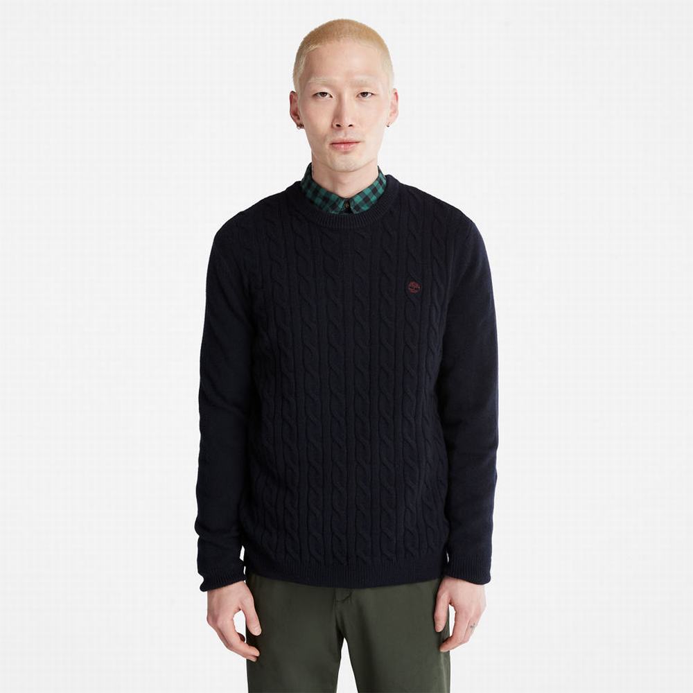 Svetre Timberland Phillips Brook Vlna-Blend Cable Crewneck Panske Námornícka Modrá | WU3674982