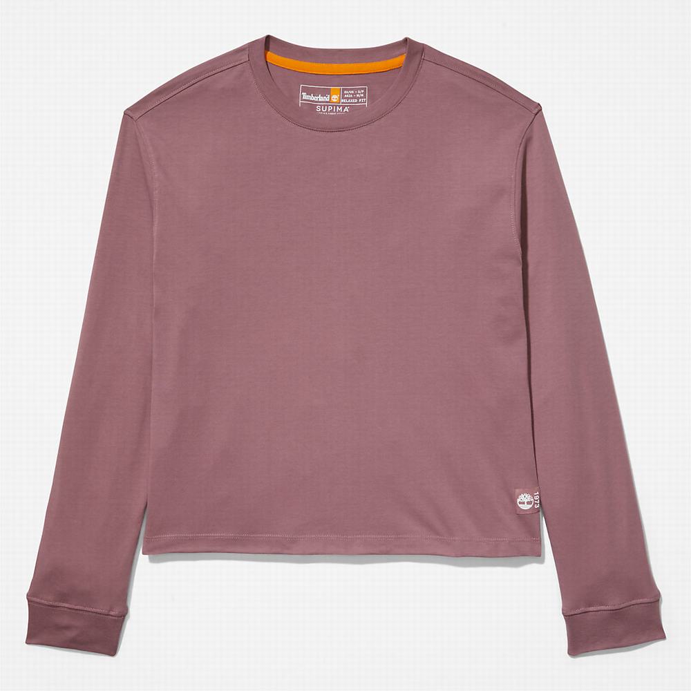 Tricko Timberland Anti-Odour Supima® Bavlnene Long-sleeved T-Shirt Damske Ruzove | UA2601435