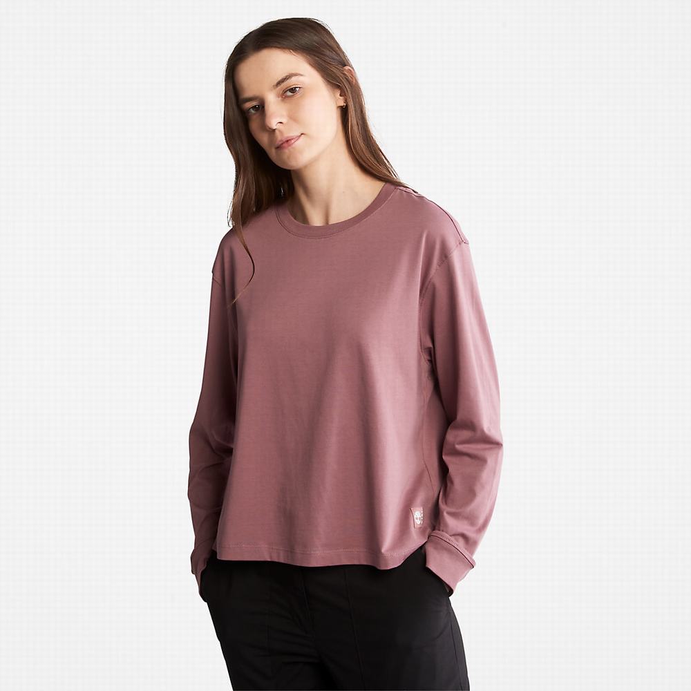 Tricko Timberland Anti-Odour Supima® Bavlnene Long-sleeved T-Shirt Damske Ruzove | UA2601435