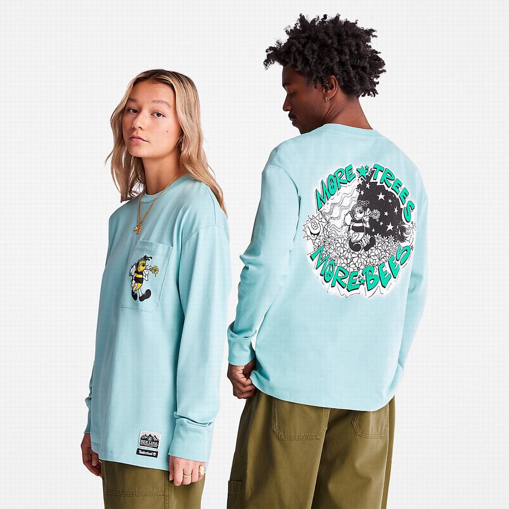 Tricko Timberland Bee Line x Timberland® Back-graphic Long-sleeved T-Shirt Panske Modre | NR0128943