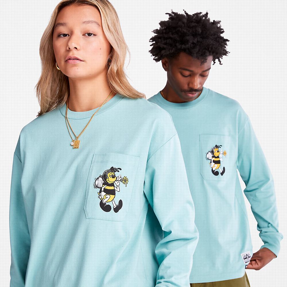 Tricko Timberland Bee Line x Timberland® Back-graphic Long-sleeved T-Shirt Panske Modre | NR0128943