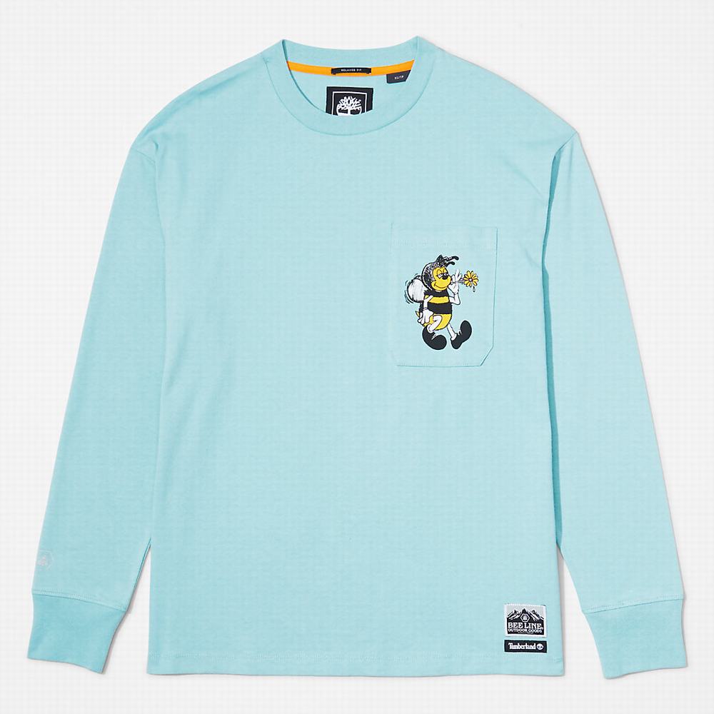 Tricko Timberland Bee Line x Timberland® Back-graphic Long-sleeved T-Shirt Panske Modre | NR0128943