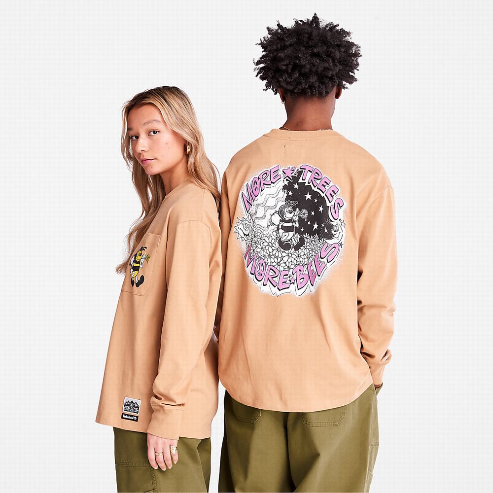 Tricko Timberland Bee Line x Timberland® Back-graphic Long-sleeved T-Shirt Panske Hnede | RB9241736