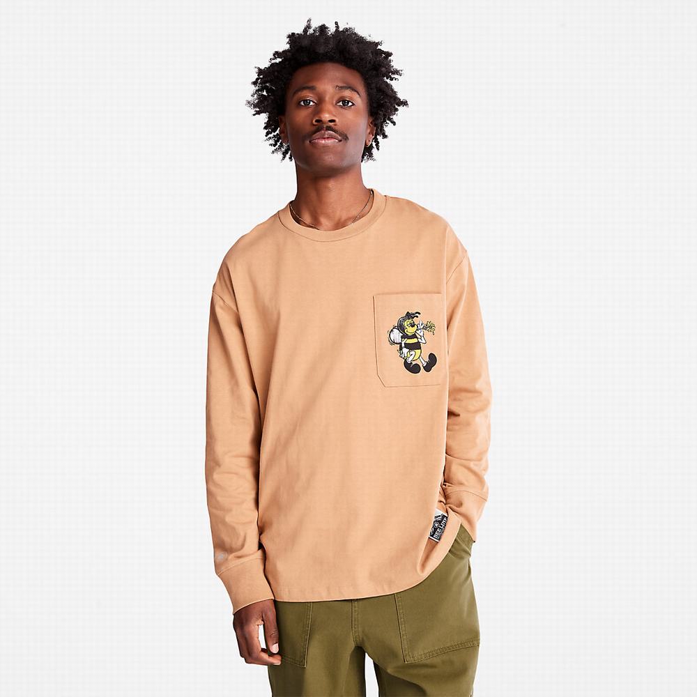 Tricko Timberland Bee Line x Timberland® Back-graphic Long-sleeved T-Shirt Panske Hnede | RB9241736