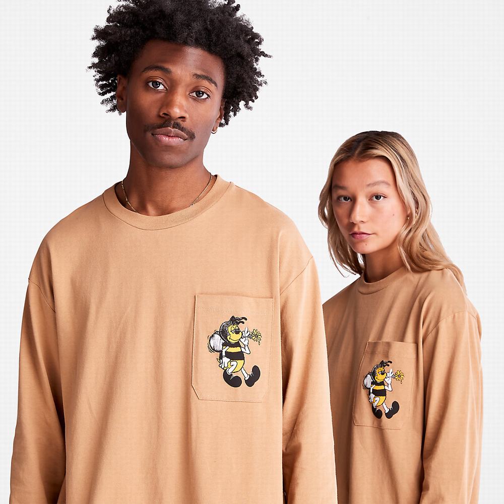 Tricko Timberland Bee Line x Timberland® Back-graphic Long-sleeved T-Shirt Panske Hnede | RB9241736