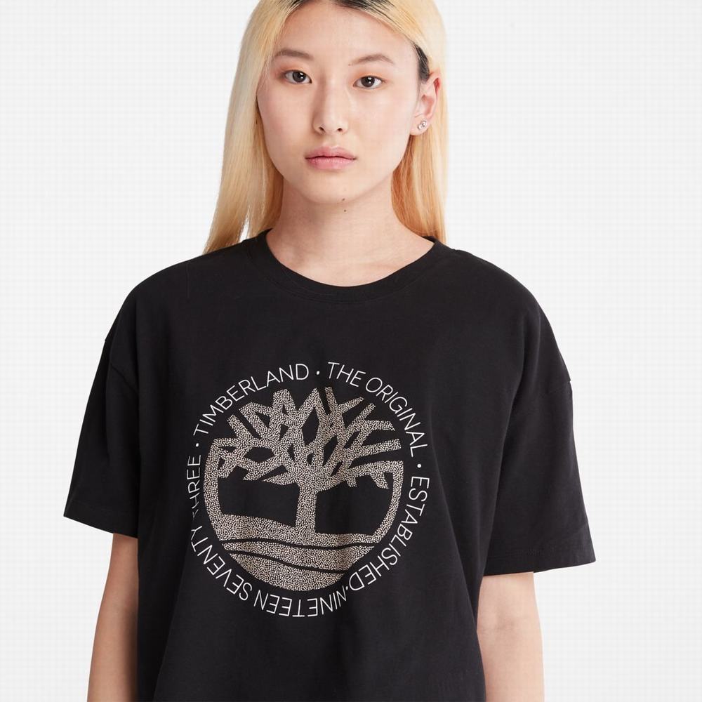 Tricko Timberland Cropped Logo T-Shirt Damske Čierne | EB8703156