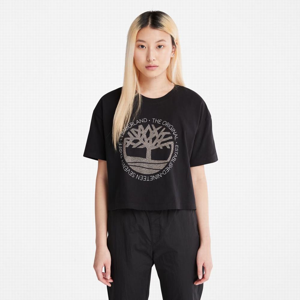 Tricko Timberland Cropped Logo T-Shirt Damske Čierne | EB8703156