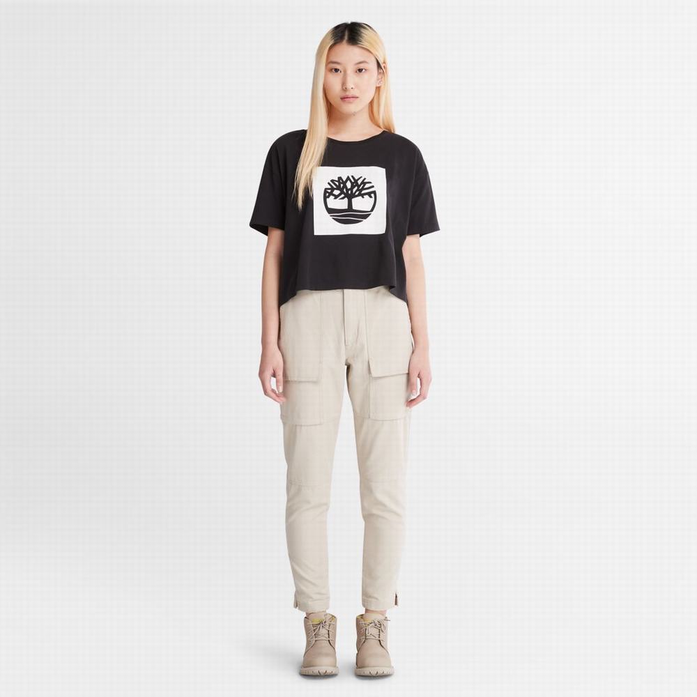 Tricko Timberland Cropped Logo T-Shirt Damske Čierne | ZN8360952