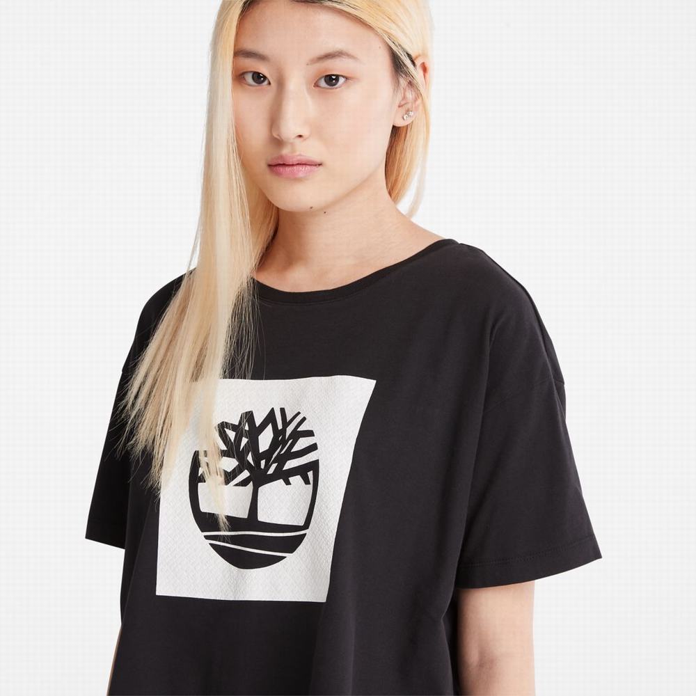 Tricko Timberland Cropped Logo T-Shirt Damske Čierne | ZN8360952