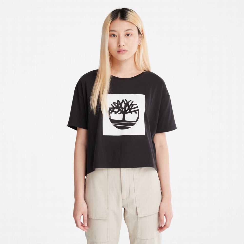 Tricko Timberland Cropped Logo T-Shirt Damske Čierne | ZN8360952