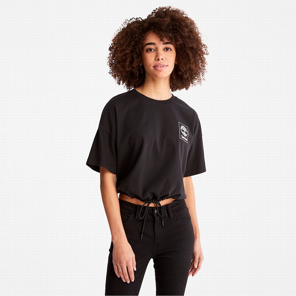 Tricko Timberland Cropped T-Shirt with Drawstring Hem T-Shirt Damske Čierne | WN4852739