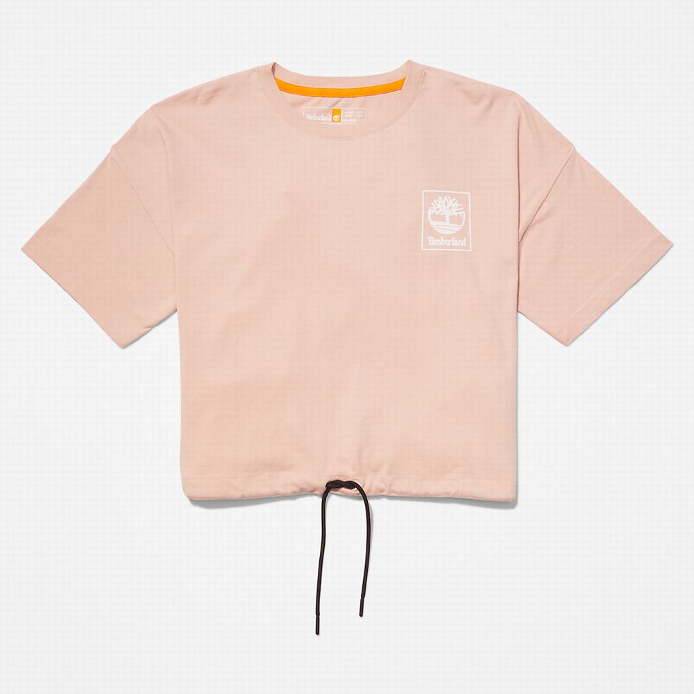 Tricko Timberland Cropped T-Shirt with Drawstring Hem T-Shirt Damske Ruzove | YK1085376