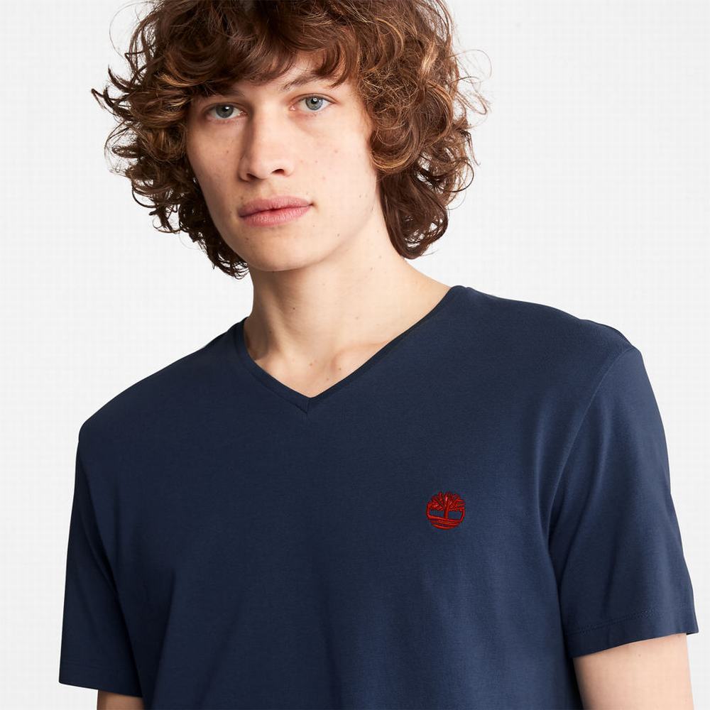 Tricko Timberland Dunstan River V-Neck T-Shirt Panske Námornícka Modrá | BI7015693