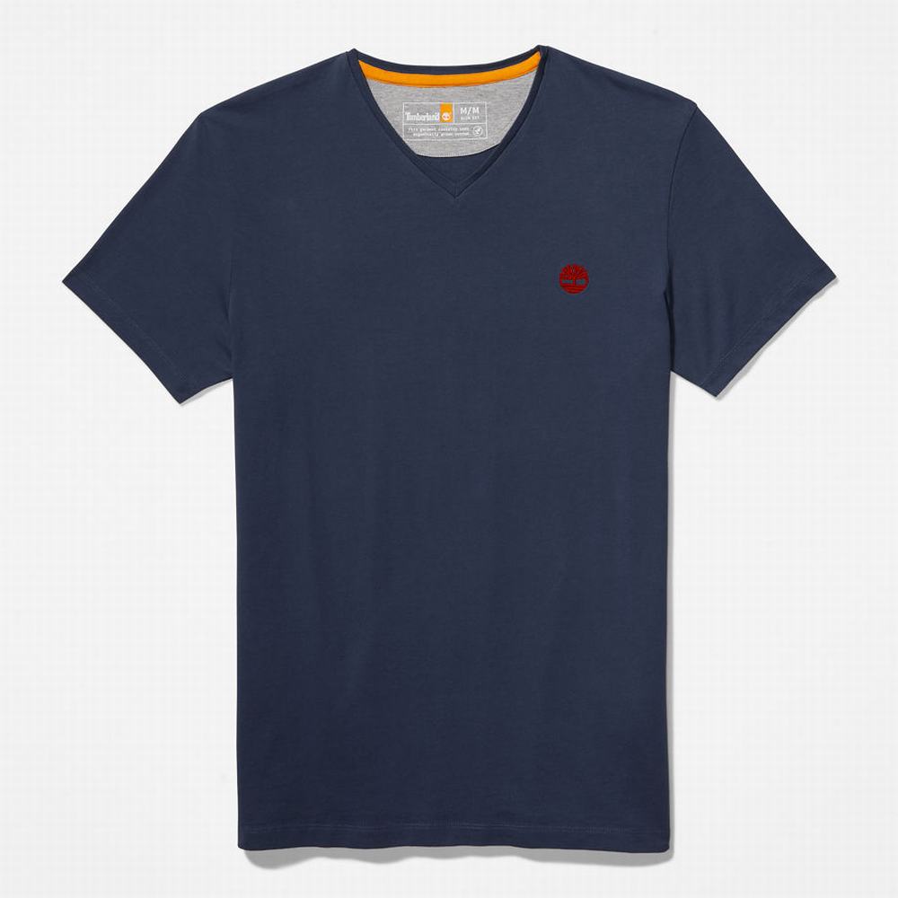 Tricko Timberland Dunstan River V-Neck T-Shirt Panske Námornícka Modrá | BI7015693