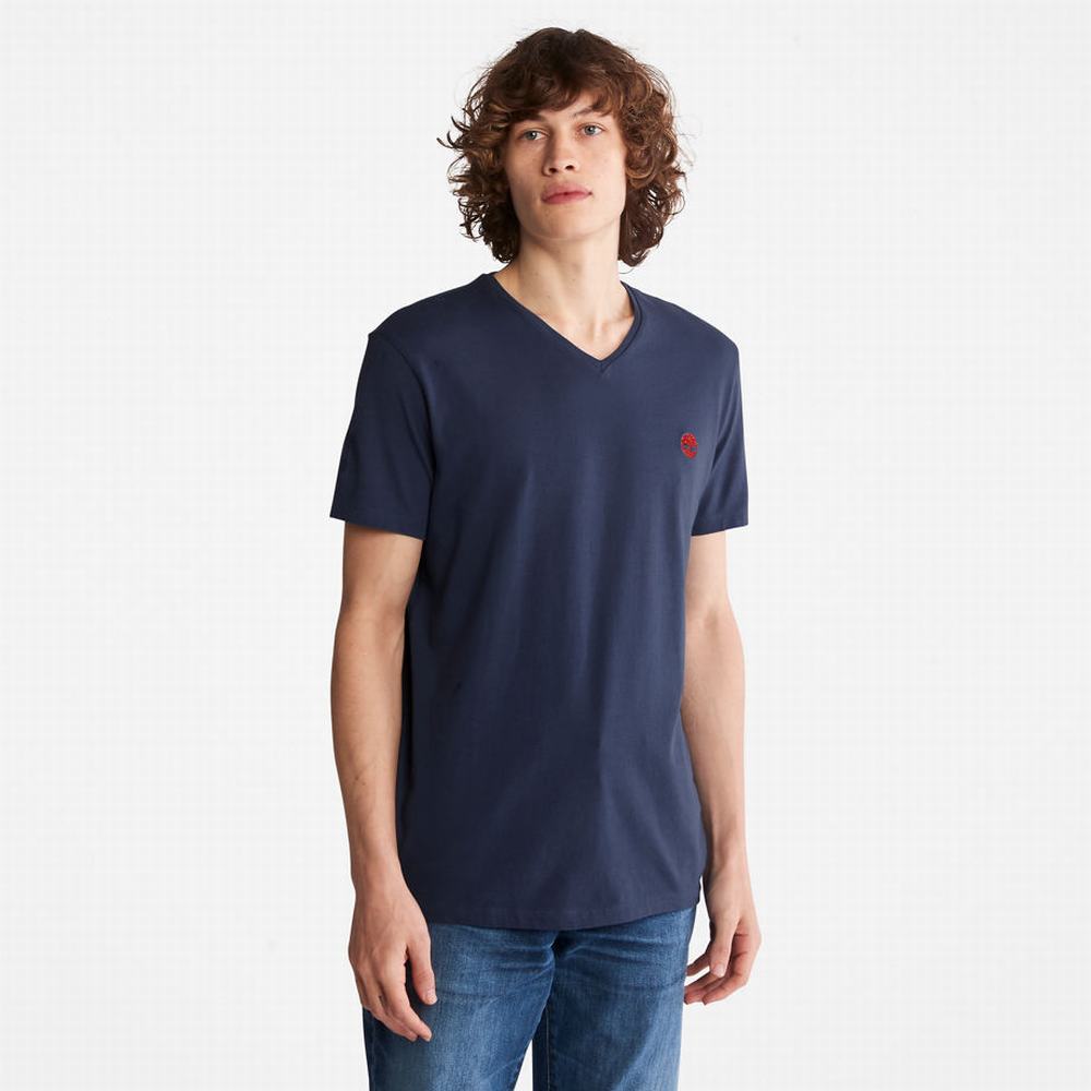 Tricko Timberland Dunstan River V-Neck T-Shirt Panske Námornícka Modrá | BI7015693