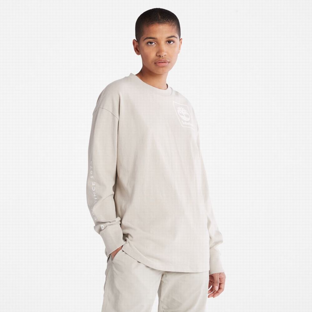 Tricko Timberland Heavyweight Back-Graphic Long-Sleeve T-Shirt Damske Taupe | SV9230546