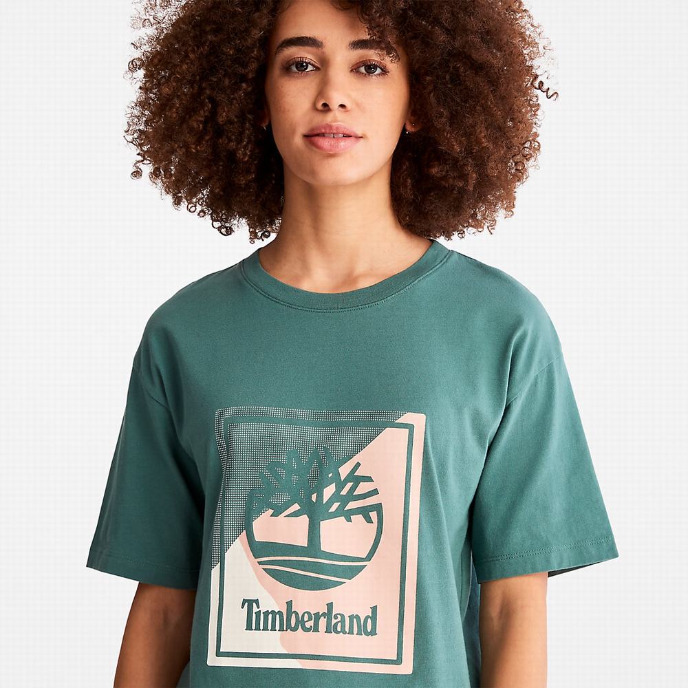 Tricko Timberland Logo Graphic T-Shirt Damske Tyrkysové | NB6892471