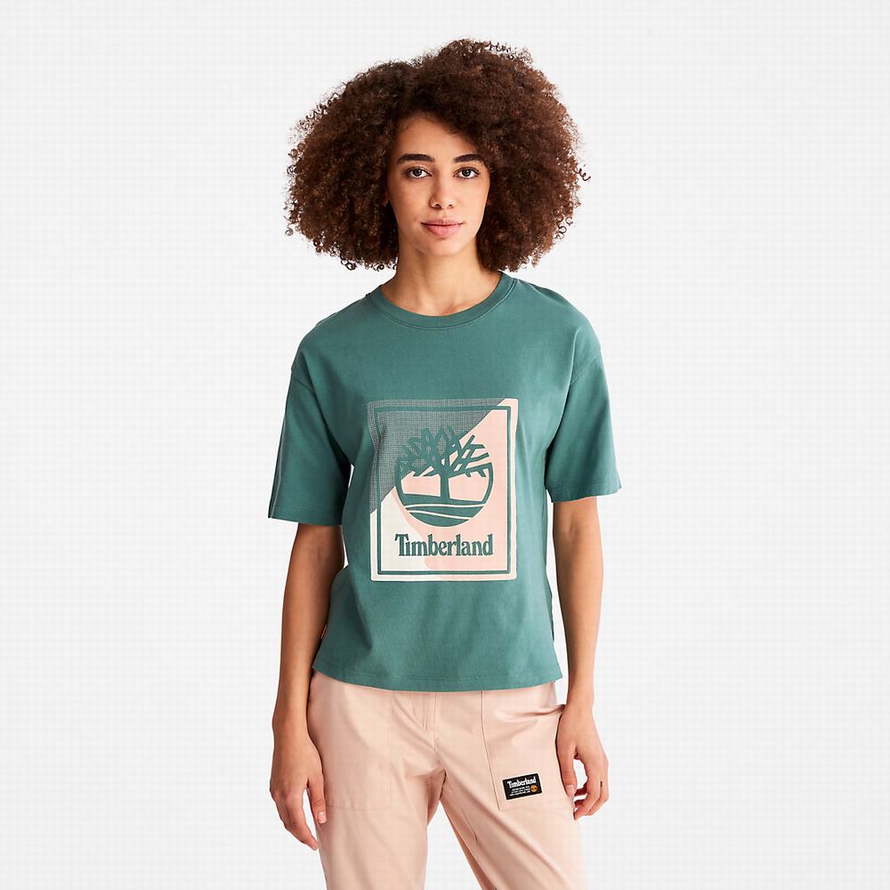 Tricko Timberland Logo Graphic T-Shirt Damske Tyrkysové | NB6892471