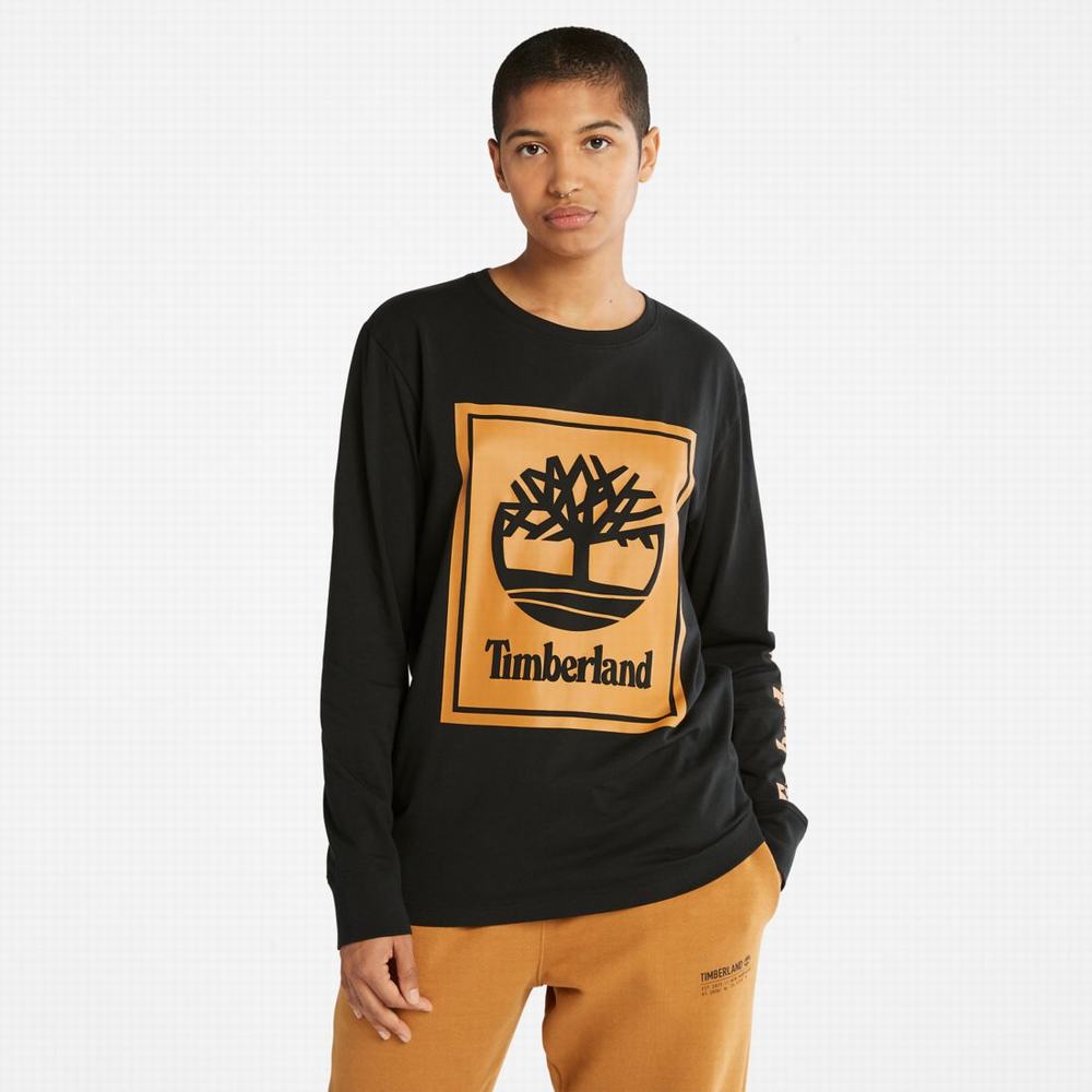 Tricko Timberland Long-Sleeve Logo T-Shirt Damske Čierne Hnede | BN7840516