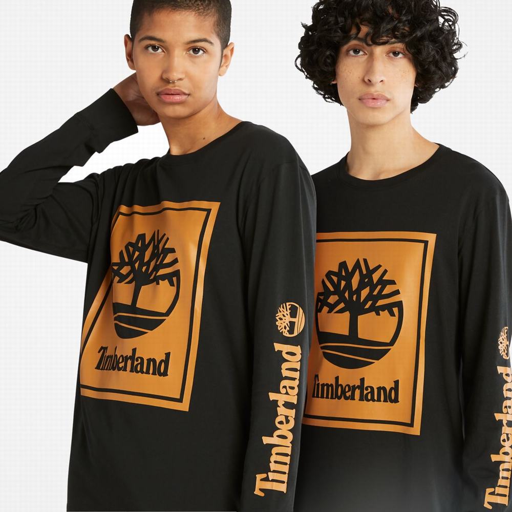 Tricko Timberland Long-Sleeve Logo T-Shirt Damske Čierne Hnede | BN7840516