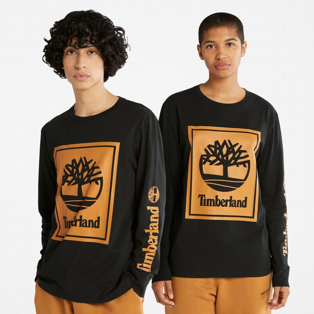 Tricko Timberland Long-Sleeve Logo T-Shirt Damske Čierne Hnede | BN7840516