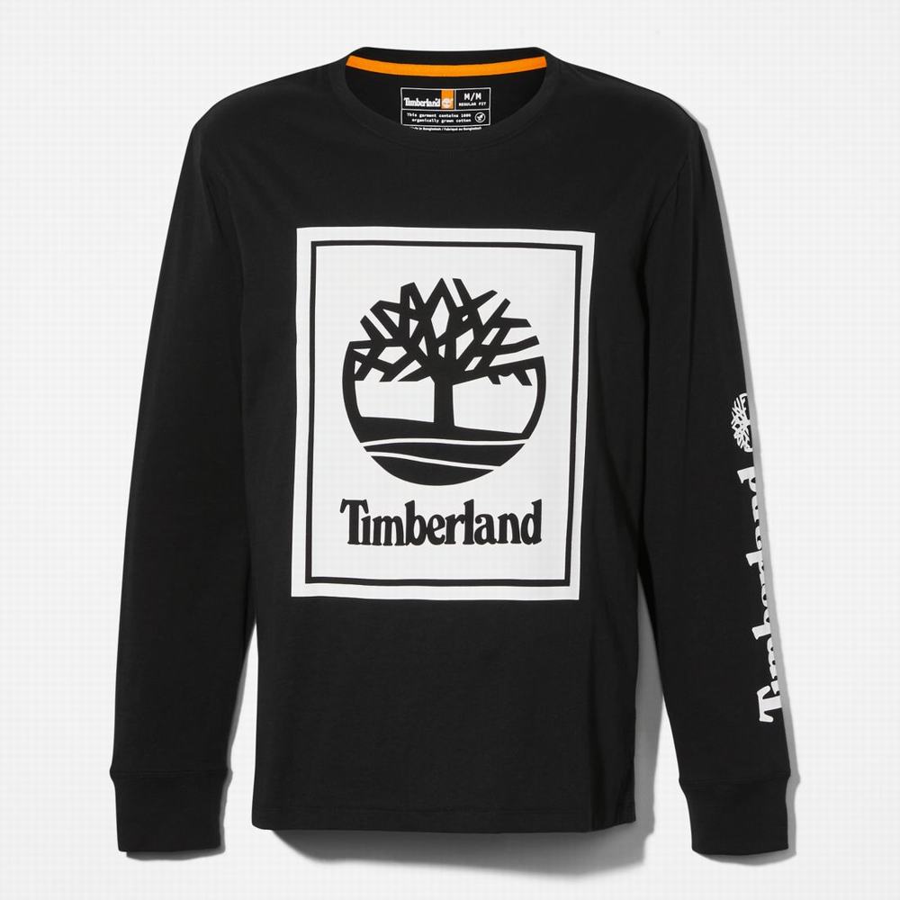 Tricko Timberland Long-Sleeve Logo T-Shirt Panske Čierne Biele | DU1803672