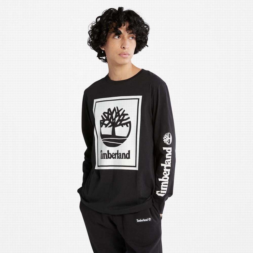 Tricko Timberland Long-Sleeve Logo T-Shirt Panske Čierne Biele | DU1803672