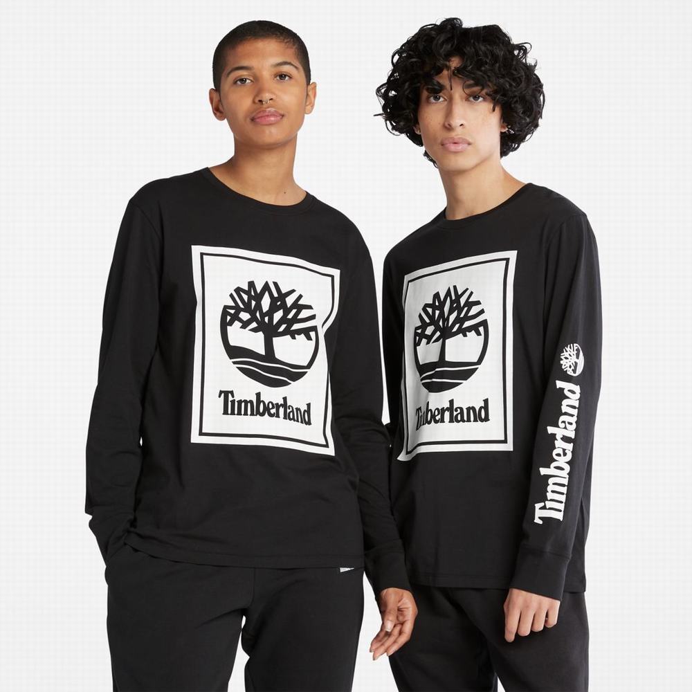 Tricko Timberland Long-Sleeve Logo T-Shirt Panske Čierne Biele | DU1803672