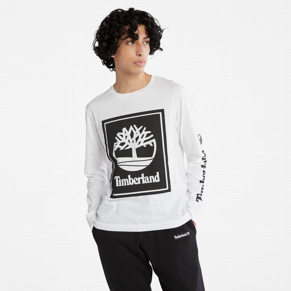 Tricko Timberland Long-Sleeve Logo T-Shirt Panske Biele Čierne | DV1593608