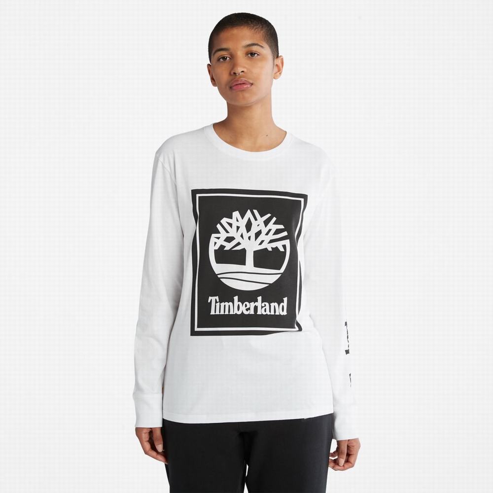 Tricko Timberland Long-Sleeve Logo T-Shirt Panske Biele Čierne | DV1593608