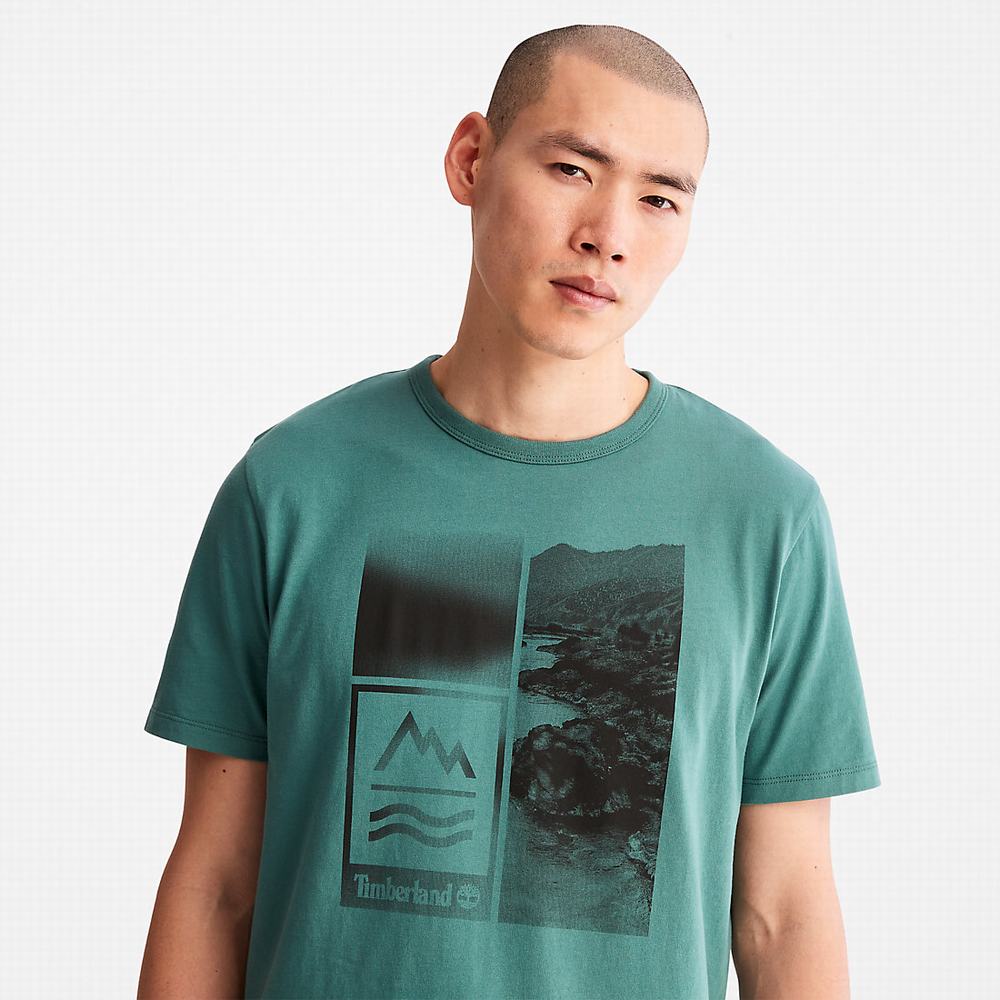 Tricko Timberland Mountains-to-Rivers Print T-Shirt Panske Tyrkysové | UT0591734