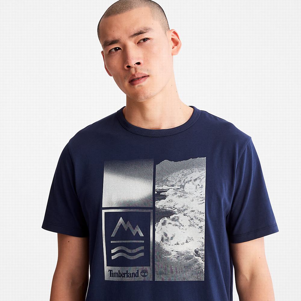 Tricko Timberland Mountains-to-Rivers Print T-Shirt Panske Tmavo Modre | YN9824573