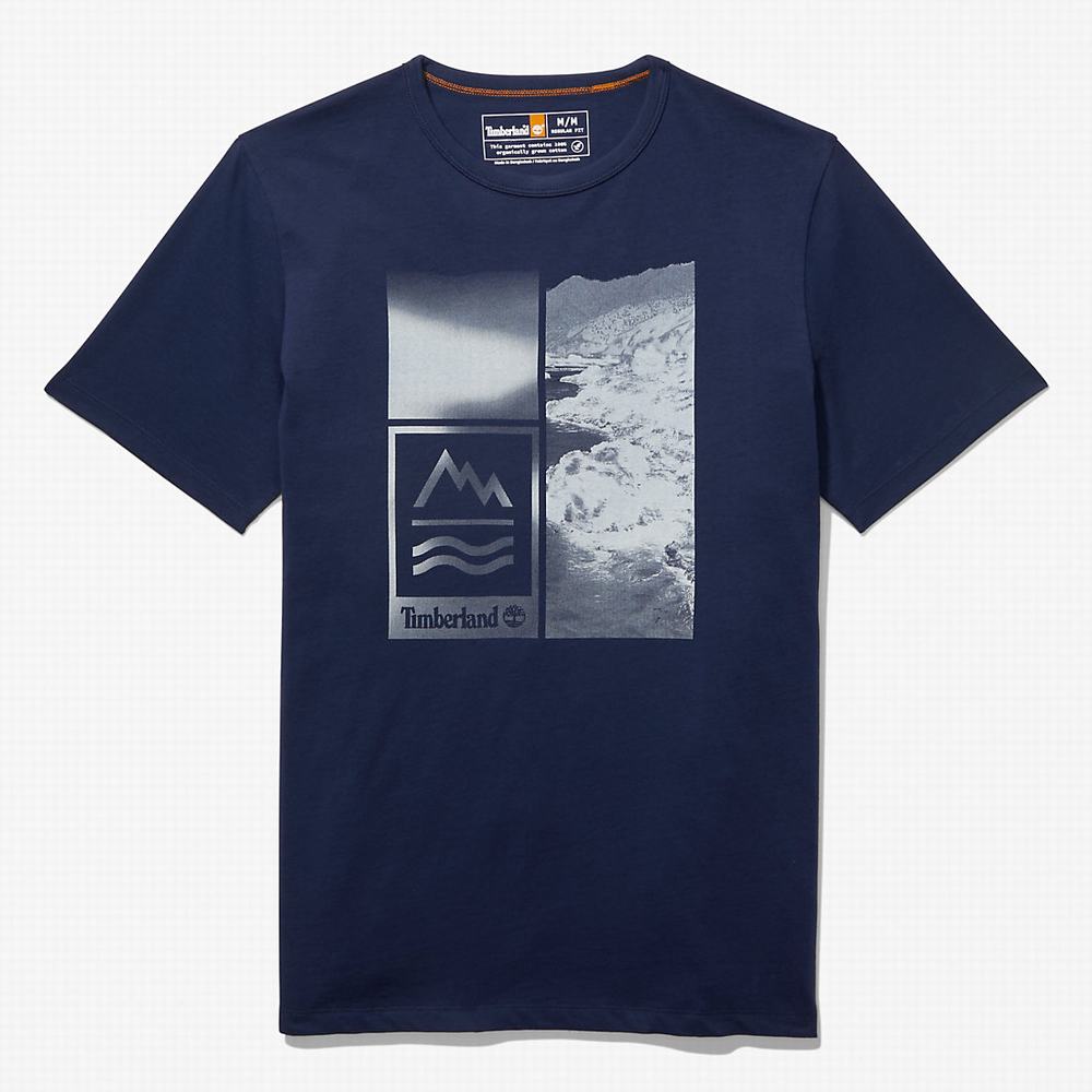 Tricko Timberland Mountains-to-Rivers Print T-Shirt Panske Tmavo Modre | YN9824573