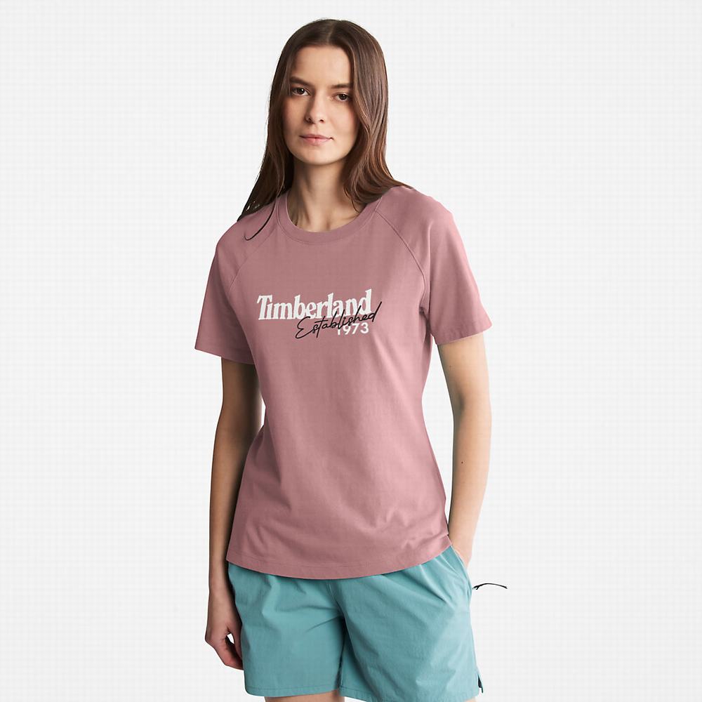 Tricko Timberland Raglan-sleeve Logo T-Shirt Damske Ruzove | CA6014279