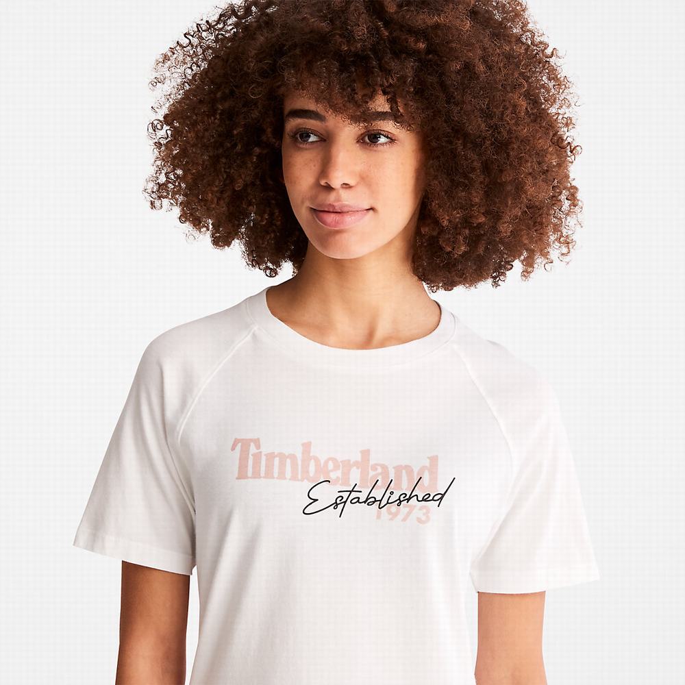 Tricko Timberland Raglan-sleeve Logo T-Shirt Damske Biele | XH7529431