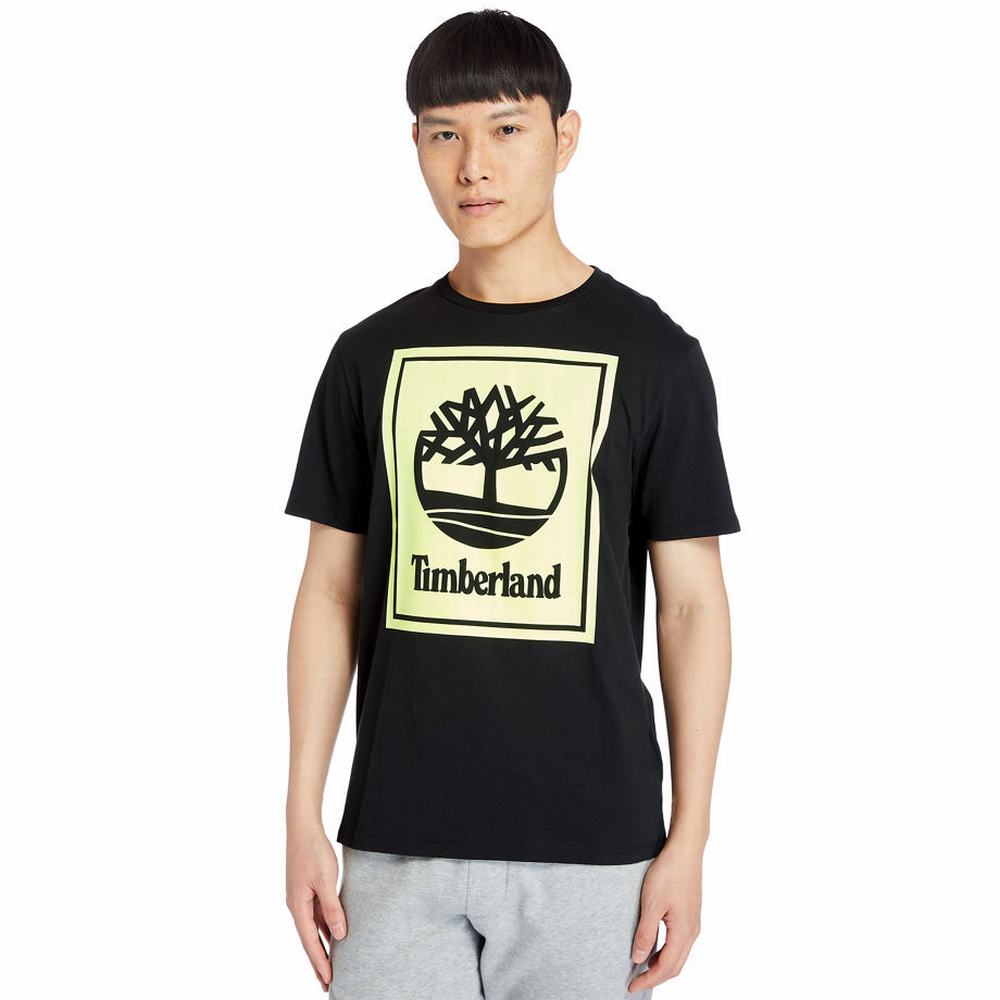 Tricko Timberland Stack Logo T-Shirt Damske Čierne Žlté | MC5180243