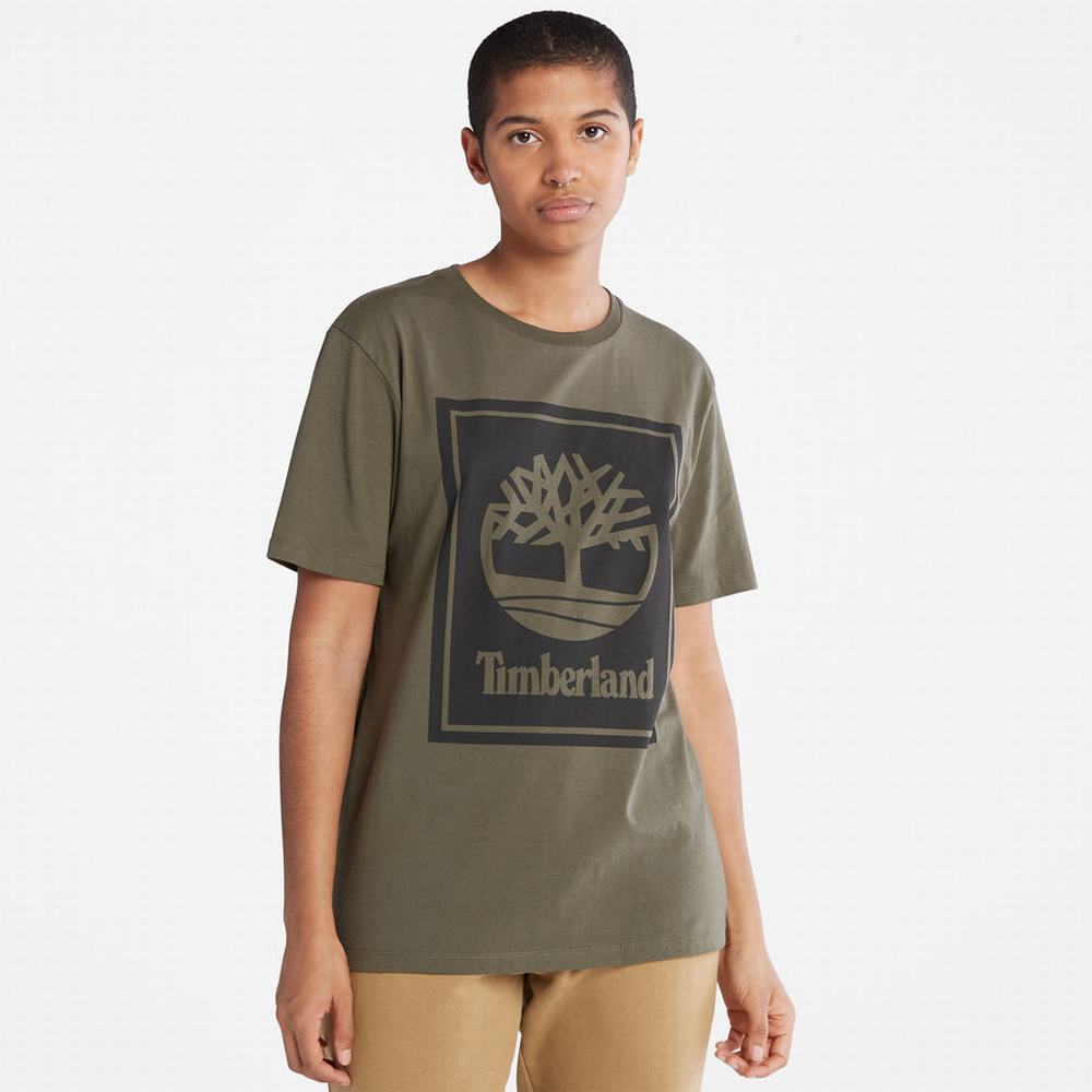 Tricko Timberland Stack Logo T-Shirt Damske Zelene | MN5928704