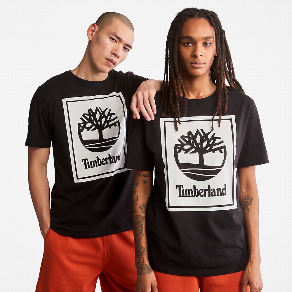 Tricko Timberland Stack Logo T-Shirt Panske Čierne Biele | QZ2713459