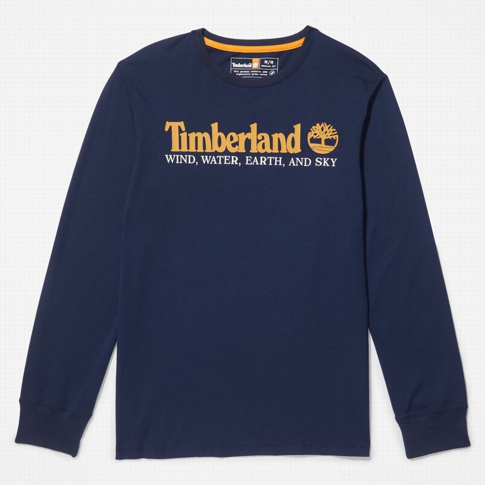 Tricko Timberland Vietor, Vody, Earth and Sky Long-Sleeve T-Shirt Panske Námornícka Modrá | LK3016572